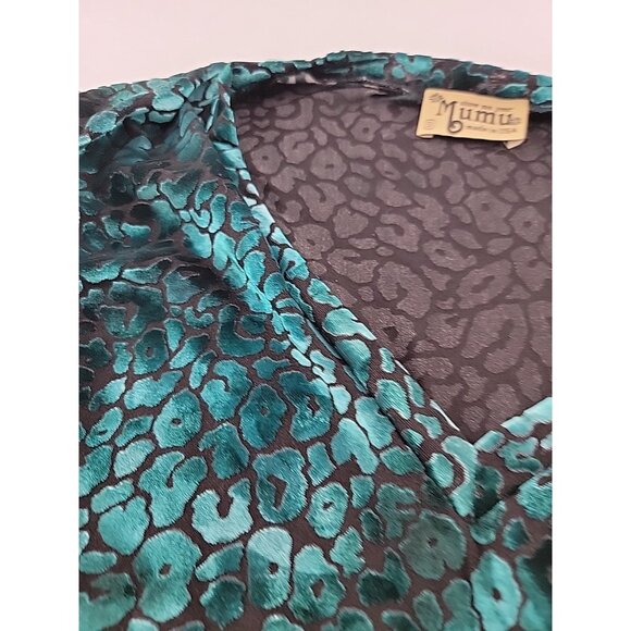 VTG Show Me Your Mumu Sz S Velour Velvet Sheer Top Teal LS Snake Vibe 80s - Picture 8 of 12